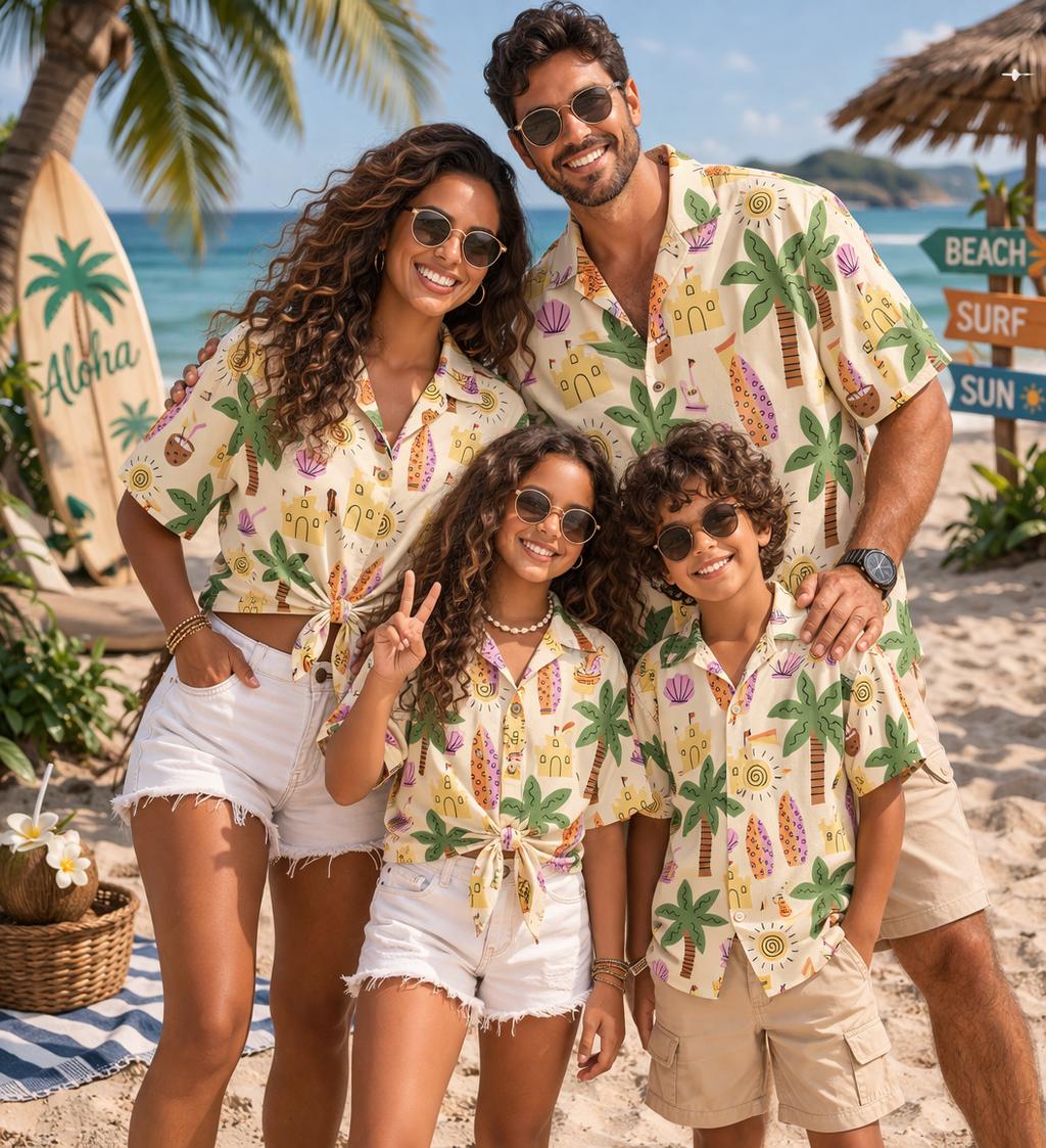 Family Tree Print - قميص هاواي للأطفال بنقشة نباتات وزهور